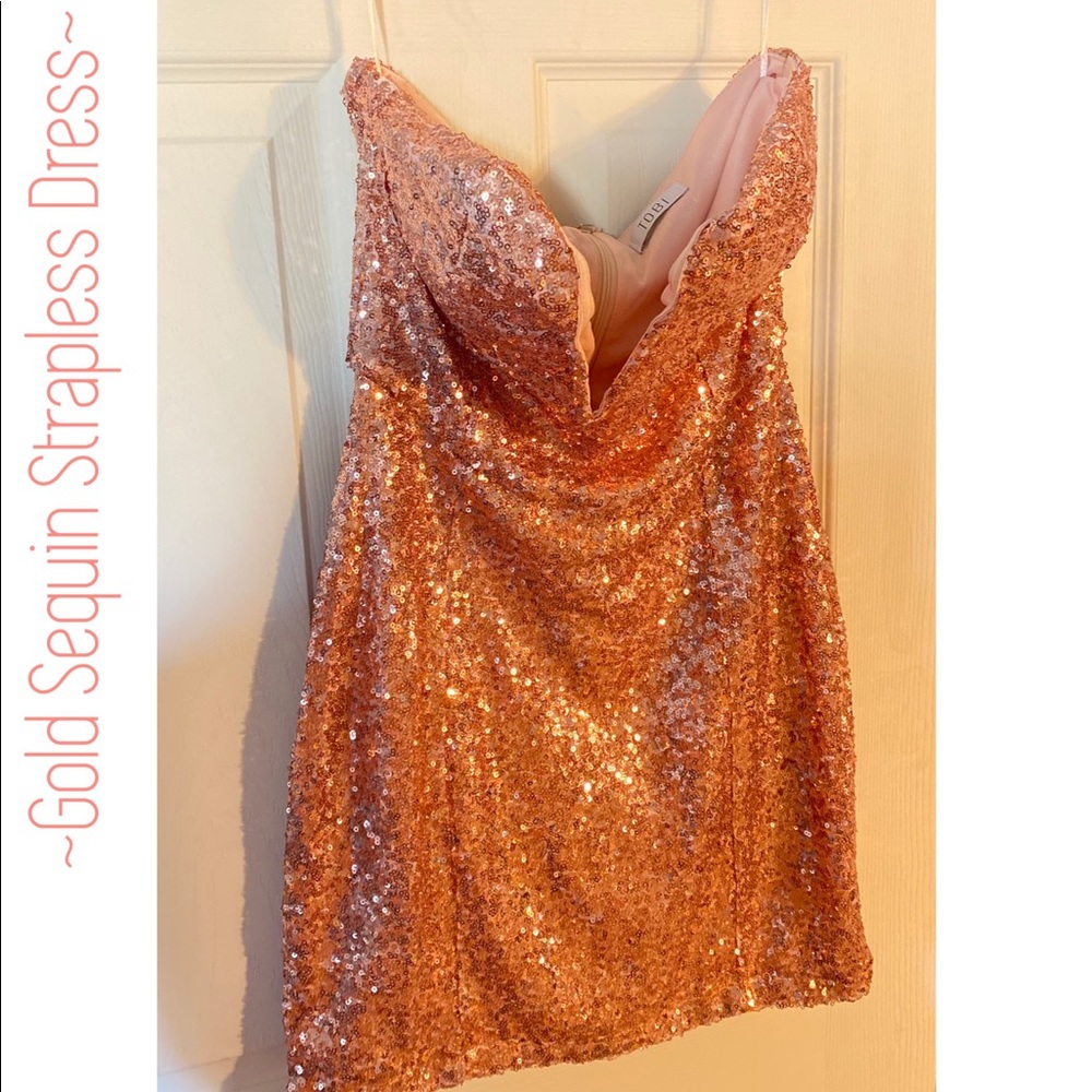 *SOLD LOCALLY* Gold Sequin Strapless Dress